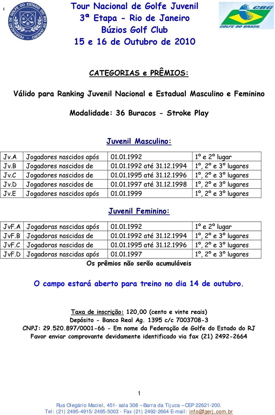 01.1997 até 31.12.1998 1º, 2º e 3º lugares Jv.E Jogadores nascidos após 01.01.1999 1º, 2º e 3º lugares Juvenil Feminino: JvF.A Jogadoras nascidas após 01.01.1992 1º e 2º lugar JvF.