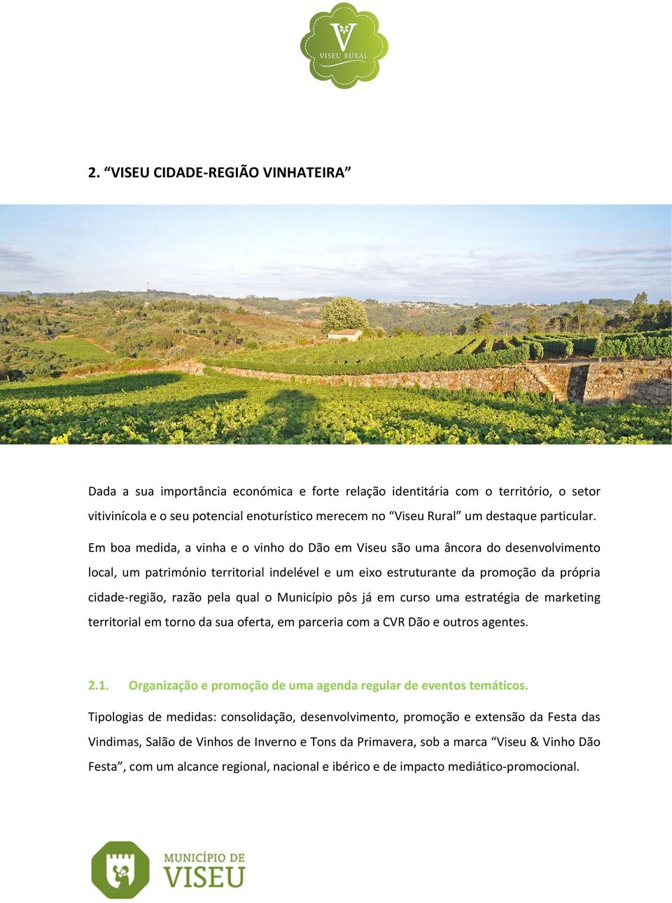 Em boa medida, a vinha e o vinho do Dão em Viseu são uma âncora do desenvolvimento local, um património territorial indelével e um eixo estruturante da promoção da própria cidade-região, razão pela
