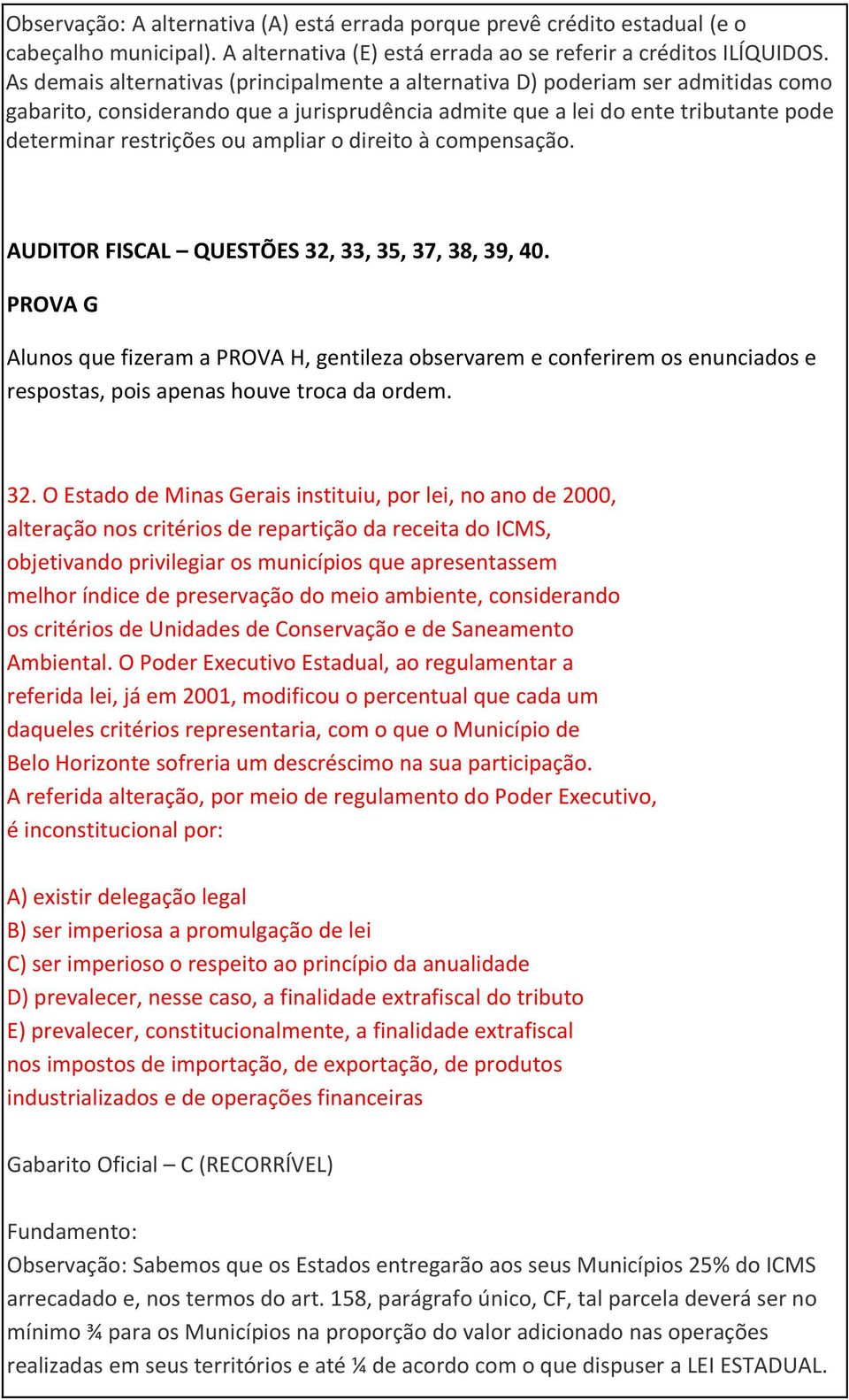 ampliar o direito à compensação. AUDITOR FISCAL QUESTÕES 32, 33, 35, 37, 38, 39, 40.