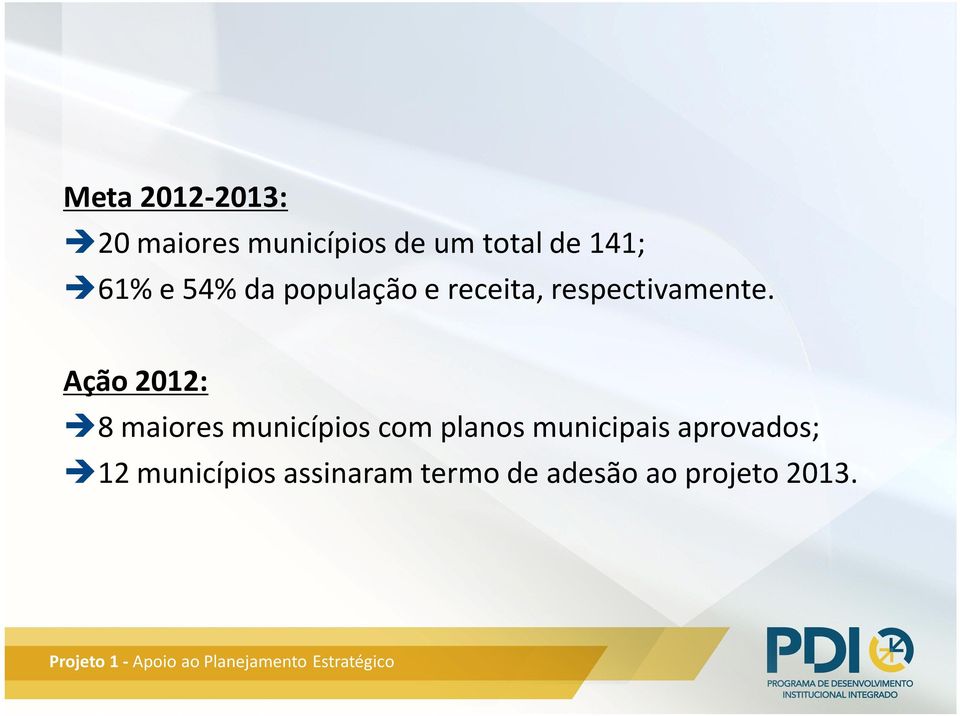 Ação 2012: 8 maiores municípios com planos municipais aprovados; 12