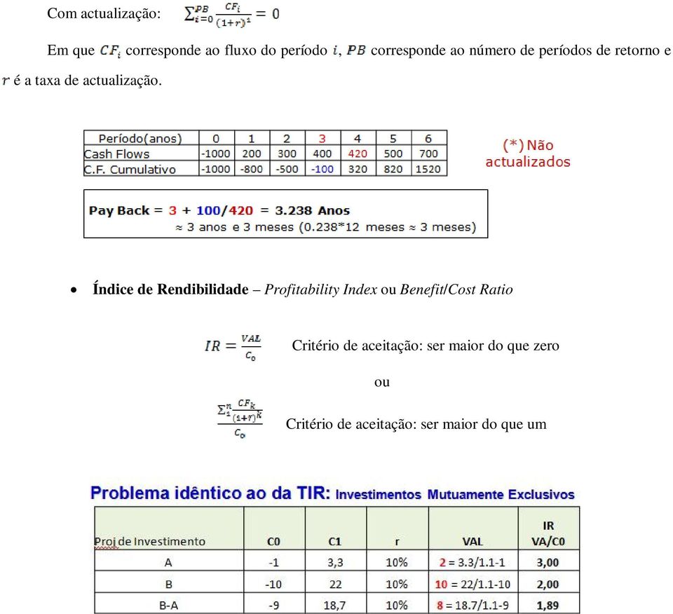 Índice de Rendibilidade Profitability Index ou Benefit/Cost Ratio