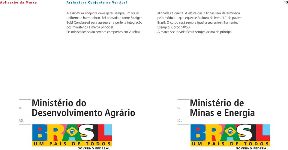 Os ministérios serão sempre compostos em 2 linhas alinhadas à direita.