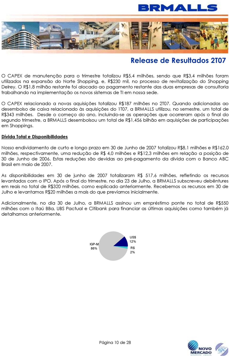 O CAPEX relacionado a novas aquisições totalizou R$187 milhões no 2T07.