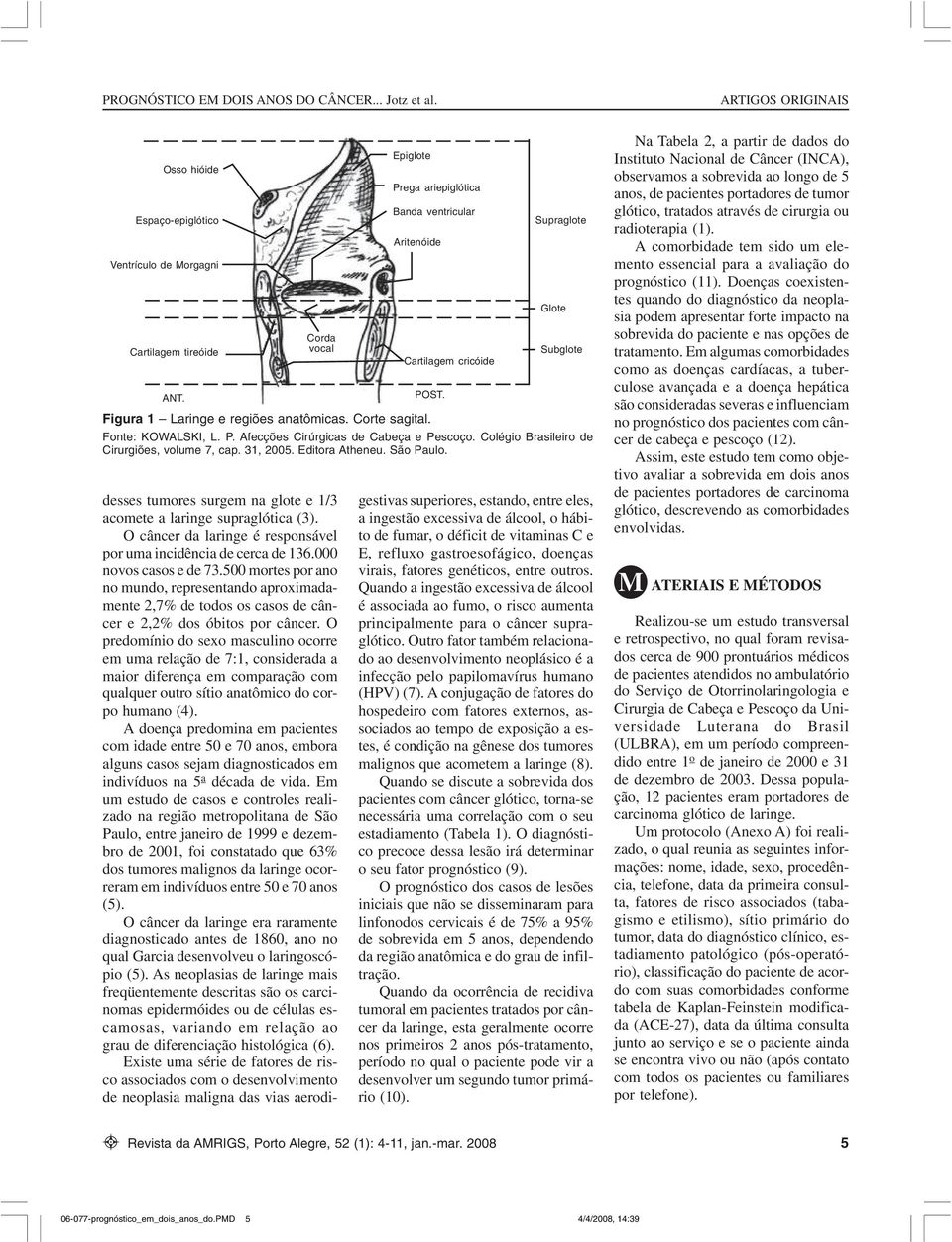 Epiglote Prega ariepiglótica Banda ventricular Aritenóide Cartilagem cricóide Supraglote Glote Subglote desses tumores surgem na glote e 1/3 acomete a laringe supraglótica (3).