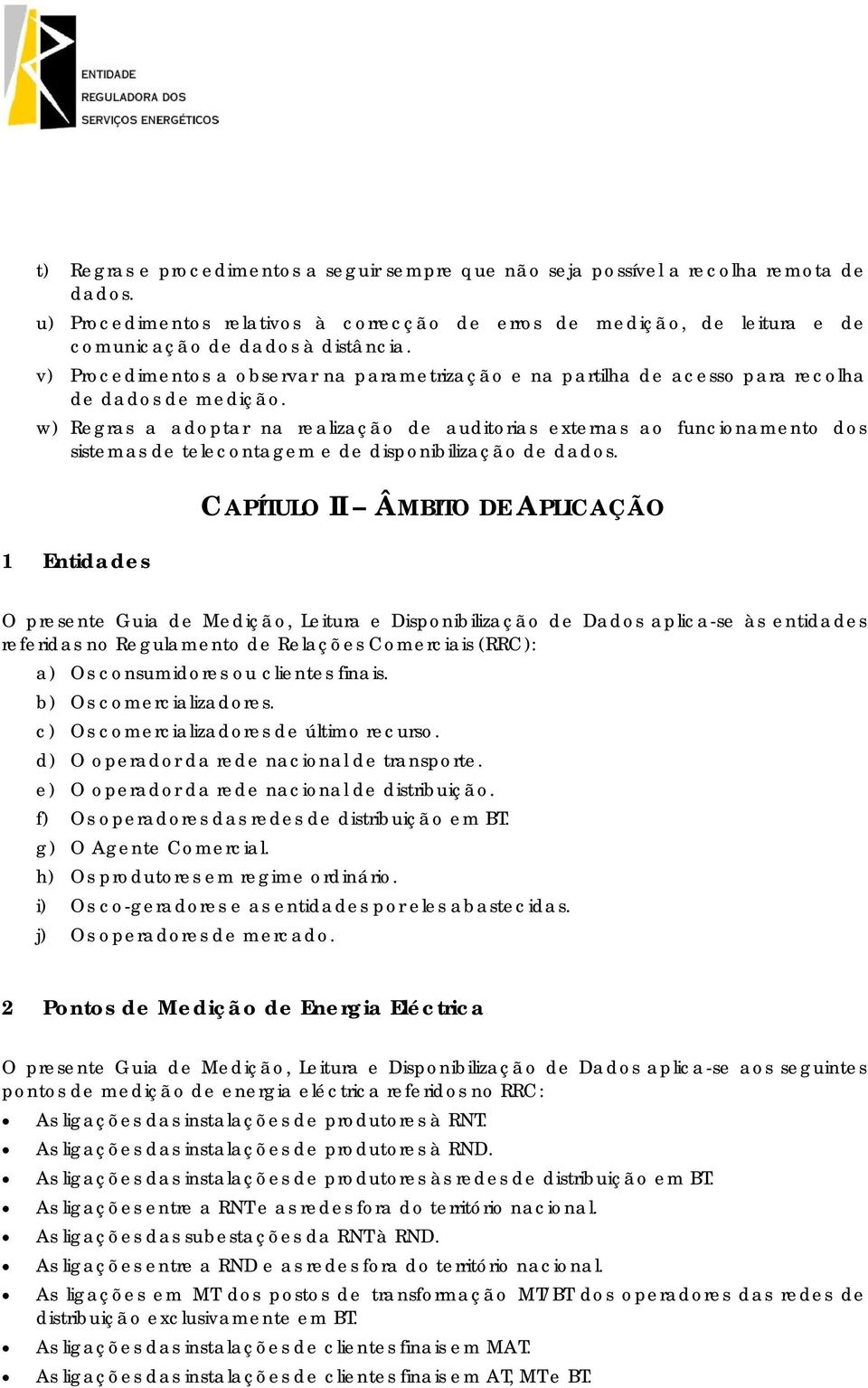 w) Regras a adoptar na realização de auditorias externas ao funcionamento dos sistemas de telecontagem e de disponibilização de dados.