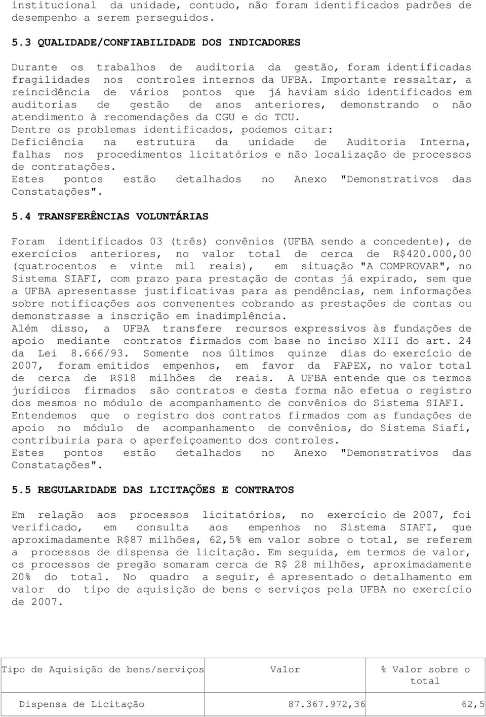 Importante ressaltar, a reincidência de vários pontos que já haviam sido identificados em auditorias de gestão de anos anteriores, demonstrando o não atendimento à recomendações da CGU e do TCU.