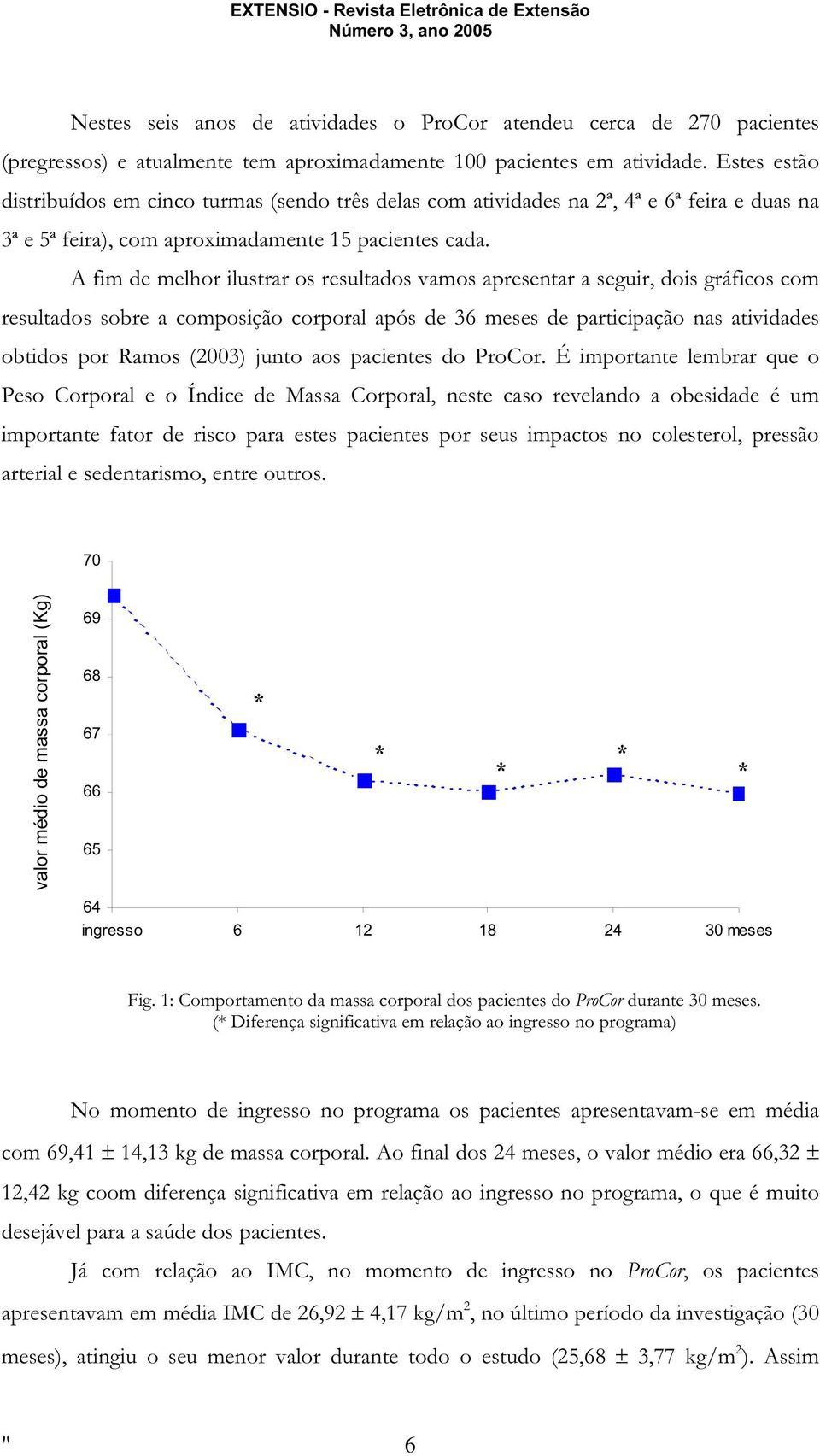 A fim de melhor ilustrar os resultados vamos apresentar a seguir, dois gráficos com resultados sobre a composição corporal após de 36 meses de participação nas atividades obtidos por Ramos (2003)