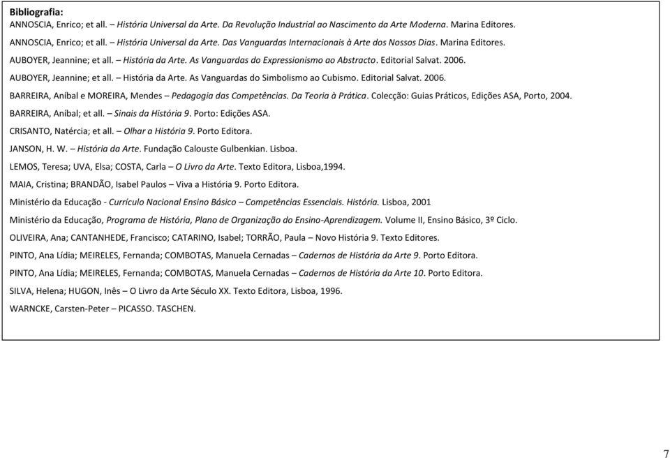 Editorial Salvat. 2006. BARREIRA, Aníbal e MOREIRA, Mendes Pedagogia das Competências. Da Teoria à Prática. Colecção: Guias Práticos, Edições ASA, Porto, 2004. BARREIRA, Aníbal; et all.