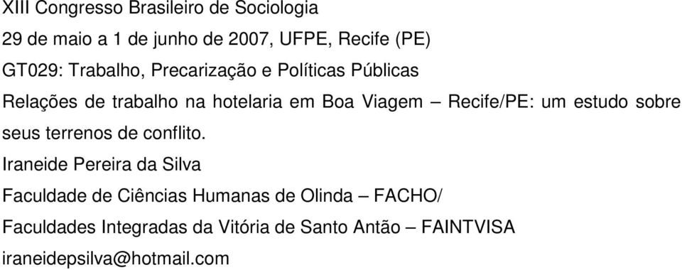 Recife/PE: um estudo sobre seus terrenos de conflito.