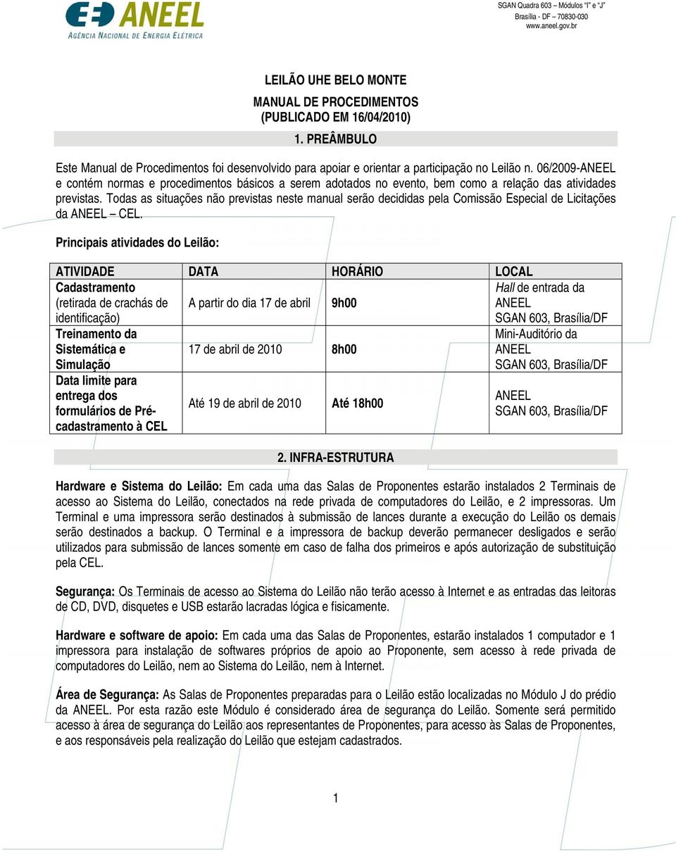 Todas as situações não previstas neste manual serão decididas pela Comissão Especial de Licitações da ANEEL CEL.