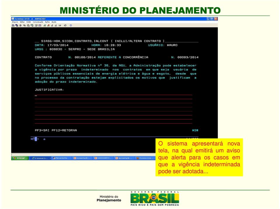 alerta para os casos em que a