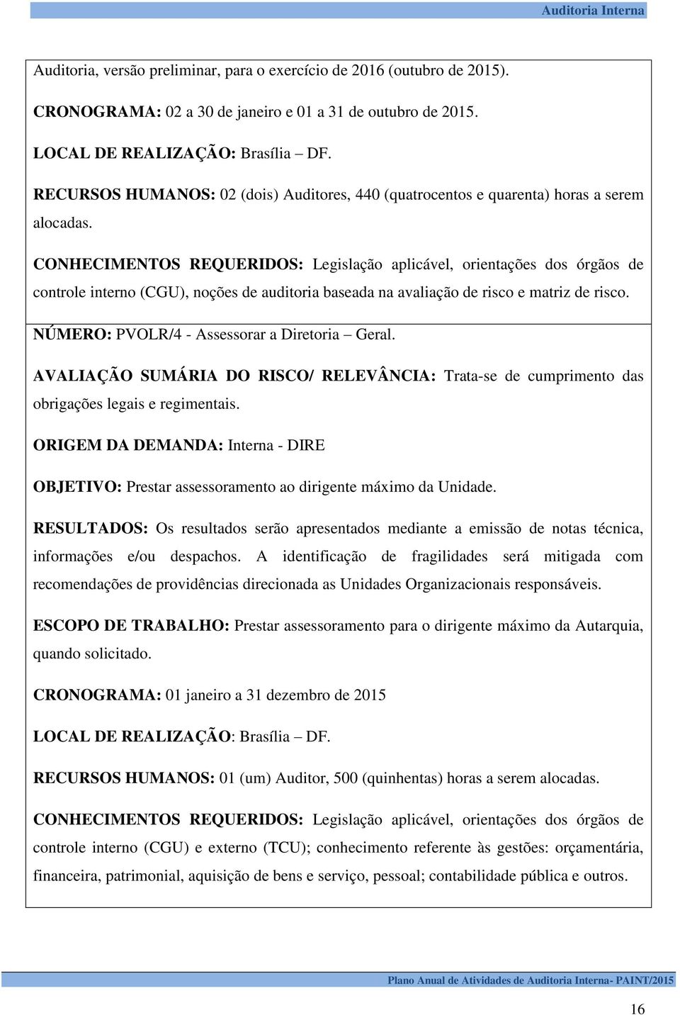 CONHECIMENTOS REQUERIDOS: Legislação aplicável, orientações dos órgãos de controle interno (CGU), noções de auditoria baseada na avaliação de risco e matriz de risco.