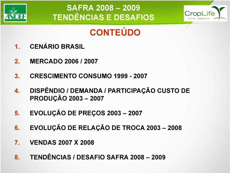 DISPÊNDIO / DEMANDA / PARTICIPAÇÃO CUSTO DE PRODUÇÃO 2003 2007 5.
