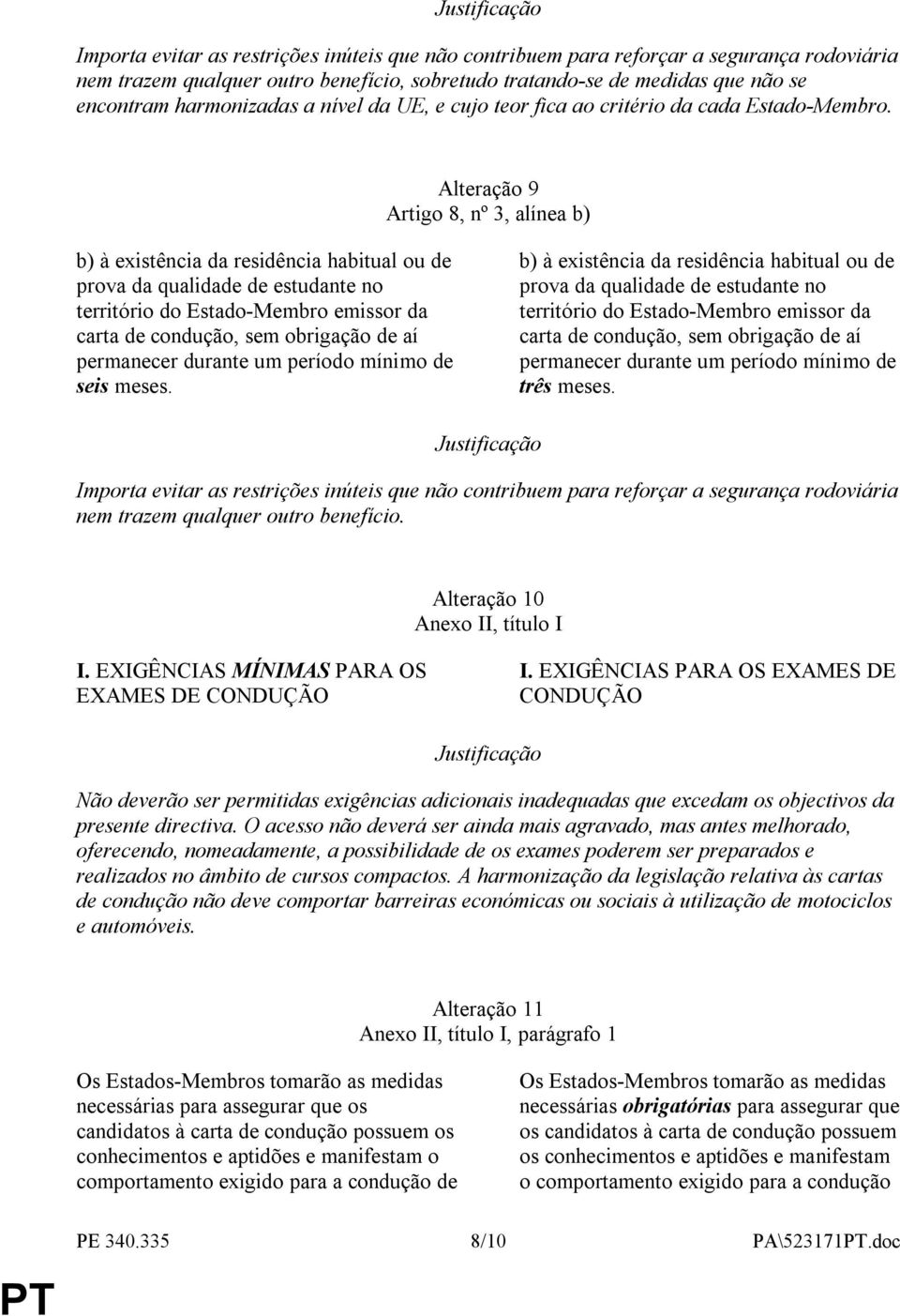 Alteração 9 Artigo 8, nº 3, alínea b) b) à existência da residência habitual ou de prova da qualidade de estudante no território do Estado-Membro emissor da carta de condução, sem obrigação de aí