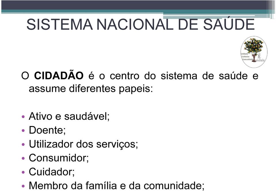 e saudável; Doente; Utilizador dos serviços;