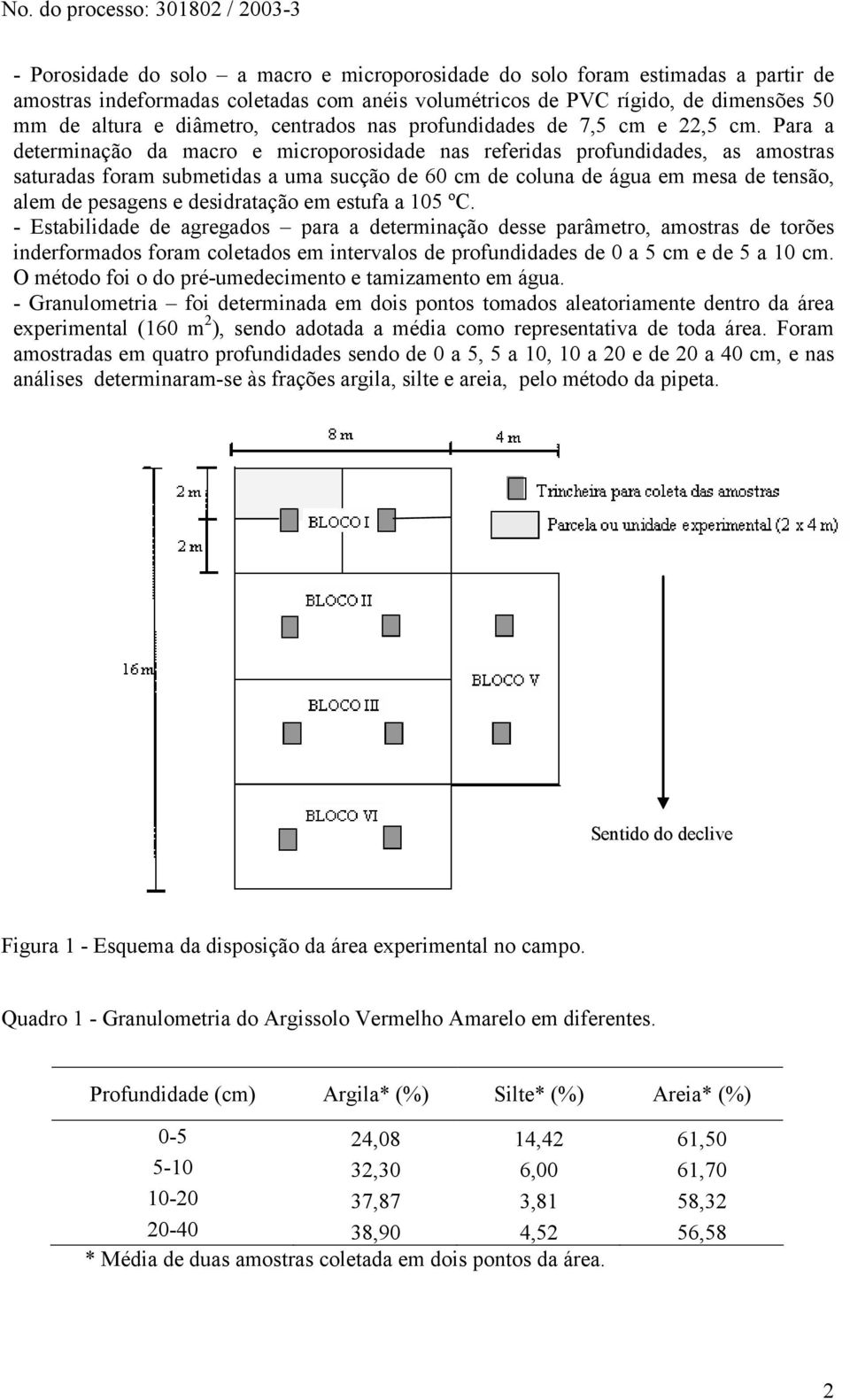 Para a determinação da macro e microporosidade nas referidas profundidades, as amostras saturadas foram submetidas a uma sucção de 60 cm de coluna de água em mesa de tensão, alem de pesagens e