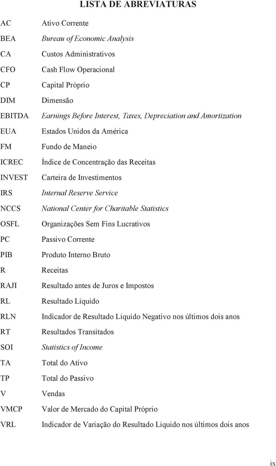 Investimentos Internal Reserve Service National Center for Charitable Statistics Organizações Sem Fins Lucrativos Passivo Corrente Produto Interno Bruto Receitas Resultado antes de Juros e Impostos