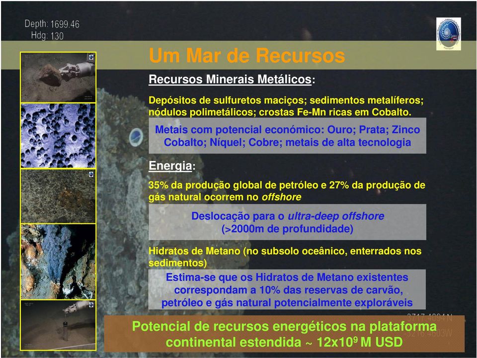 ocorrem no offshore Deslocação para o ultra-deep offshore (>2000m de profundidade) Hidratos de Metano (no subsolo oceânico, enterrados nos sedimentos) Estima-se que os Hidratos