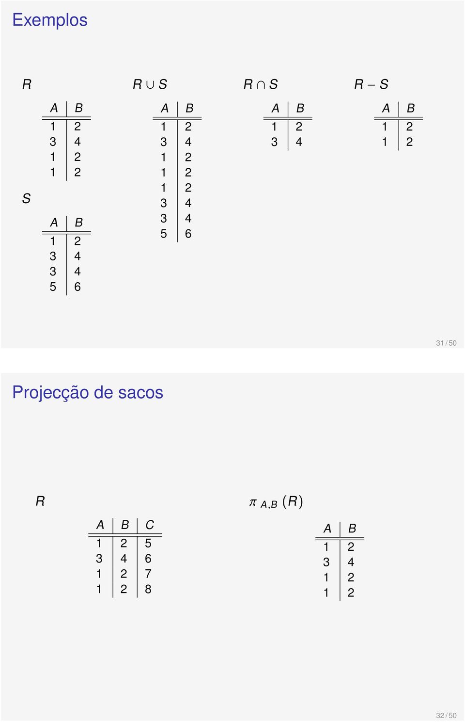 3 4 31 / 50 Projecção de sacos R π A,B