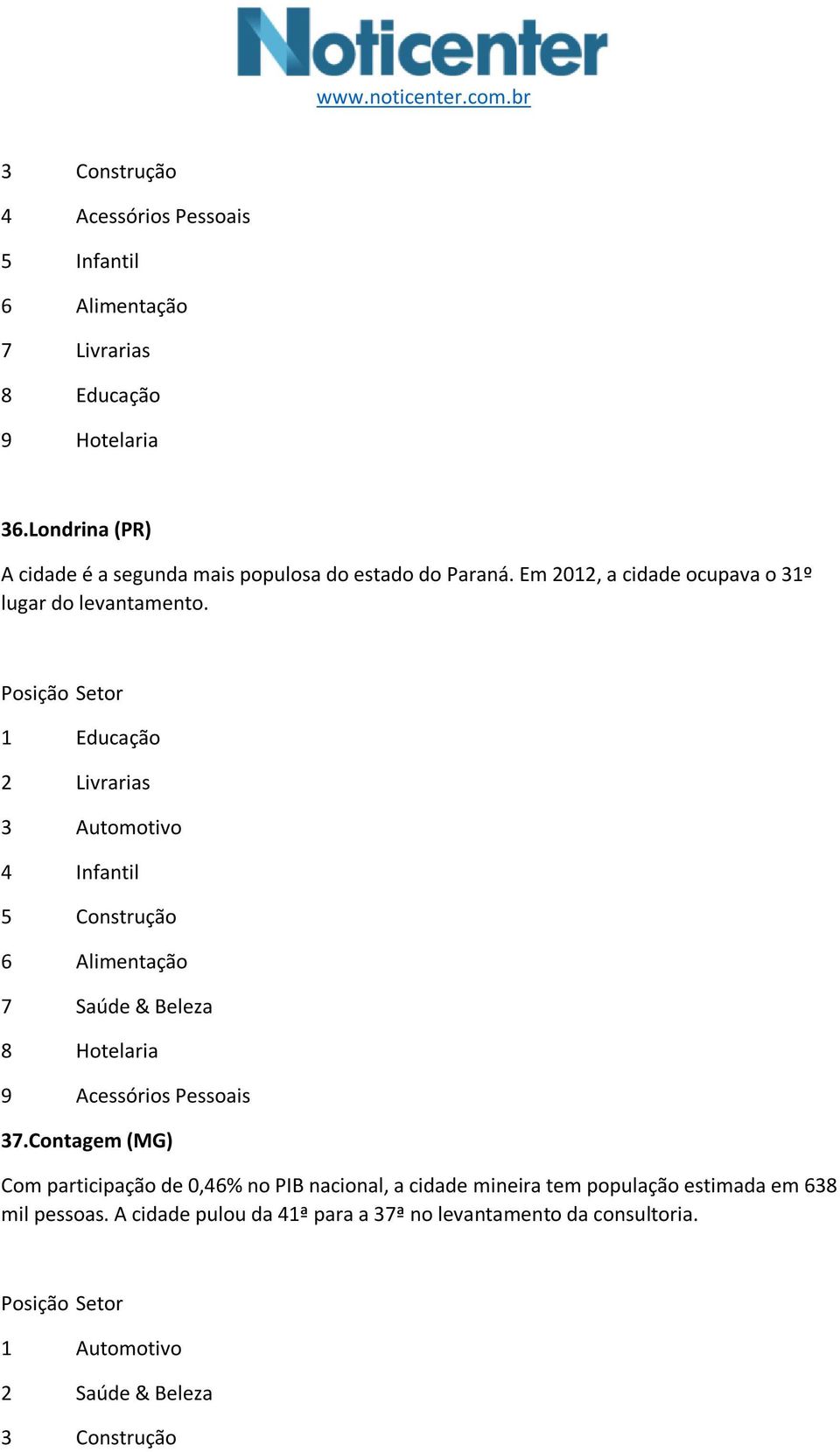 3 Automotivo 4 Infantil 7 Saúde & Beleza 8 Hotelaria 9 Acessórios Pessoais 37.