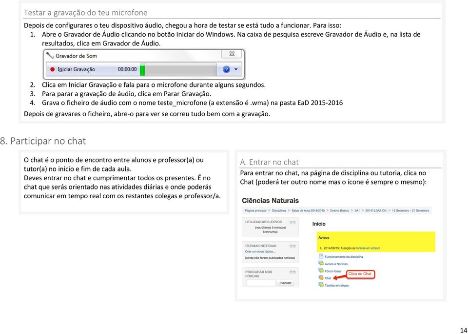 Clica em Iniciar Gravação e fala para o microfone durante alguns segundos. 3. Para parar a gravação de áudio, clica em Parar Gravação. 4.