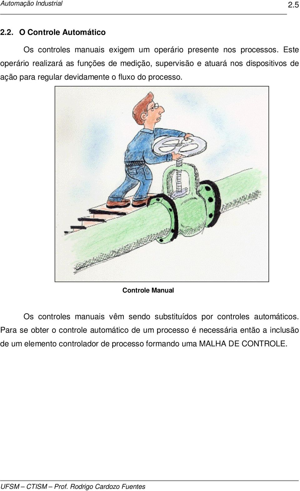 o fluxo do processo. Controle Manual Os controles manuais vêm sendo substituídos por controles automáticos.