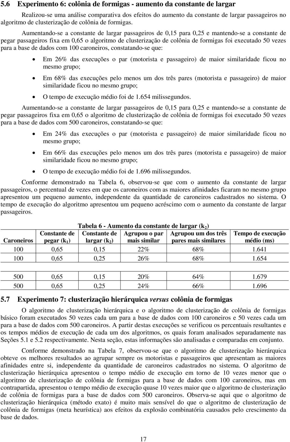 Aumentando-se a constante de largar passageiros de 0,15 para 0,25 e mantendo-se a constante de pegar passageiros fixa em 0,65 o algoritmo de clusterização de colônia de formigas foi executado 50