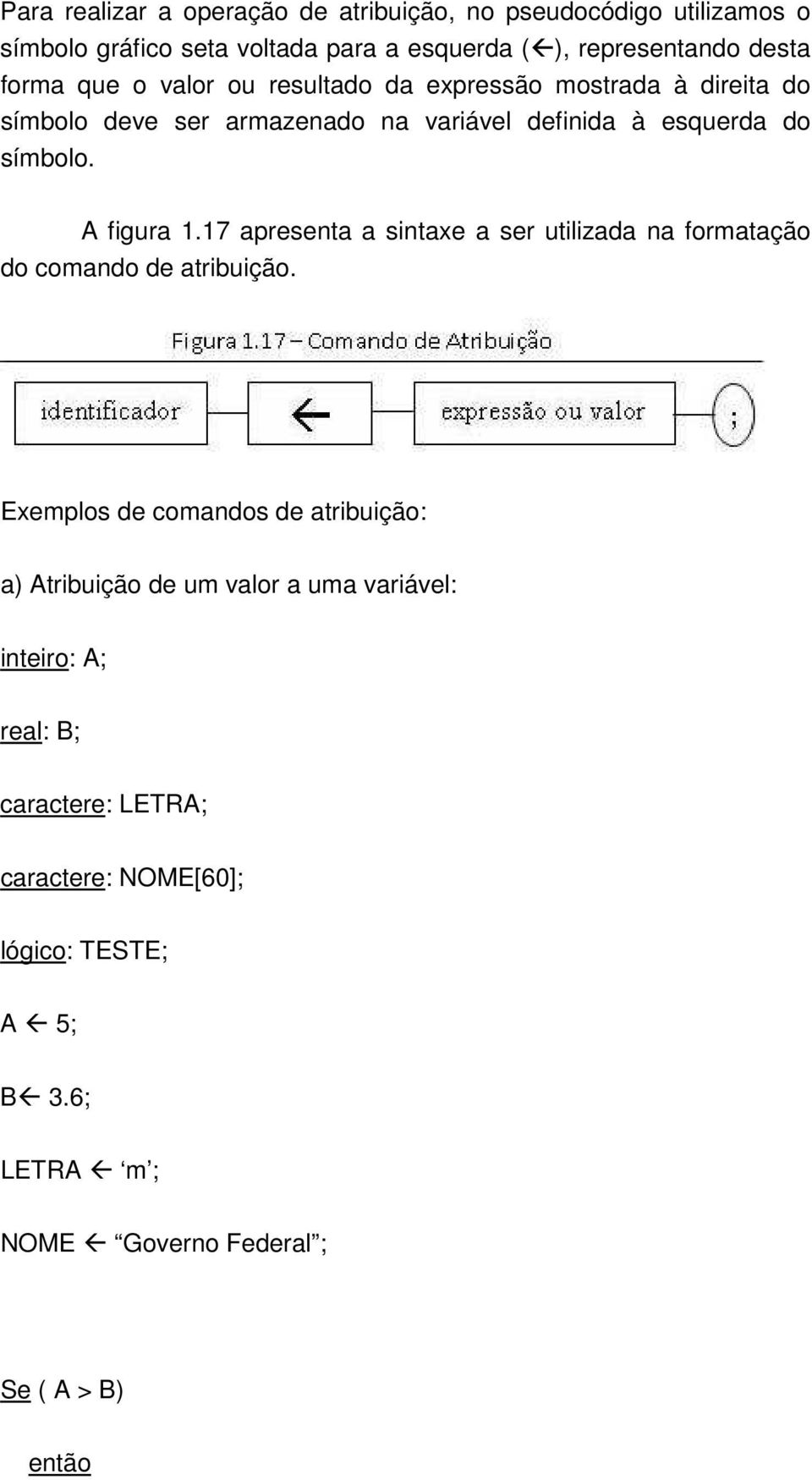 17 apresenta a sintaxe a ser utilizada na formatação do comando de atribuição.