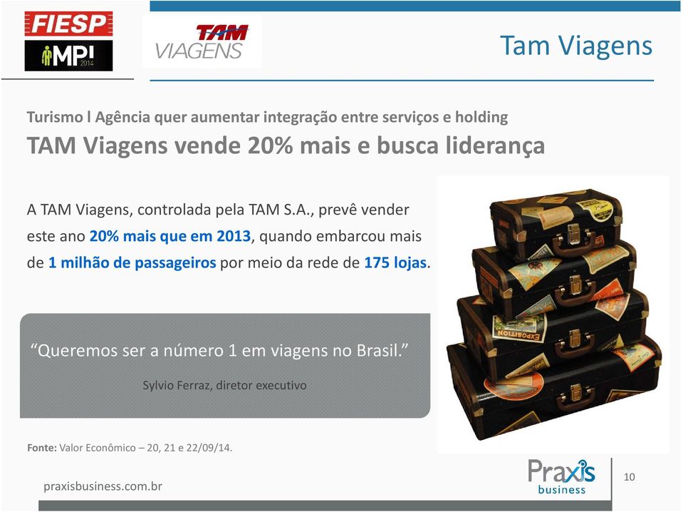TAM Viagens, controlada pela TAM S.A., prevê vender este ano 20% mais que em 2013, quando embarcou