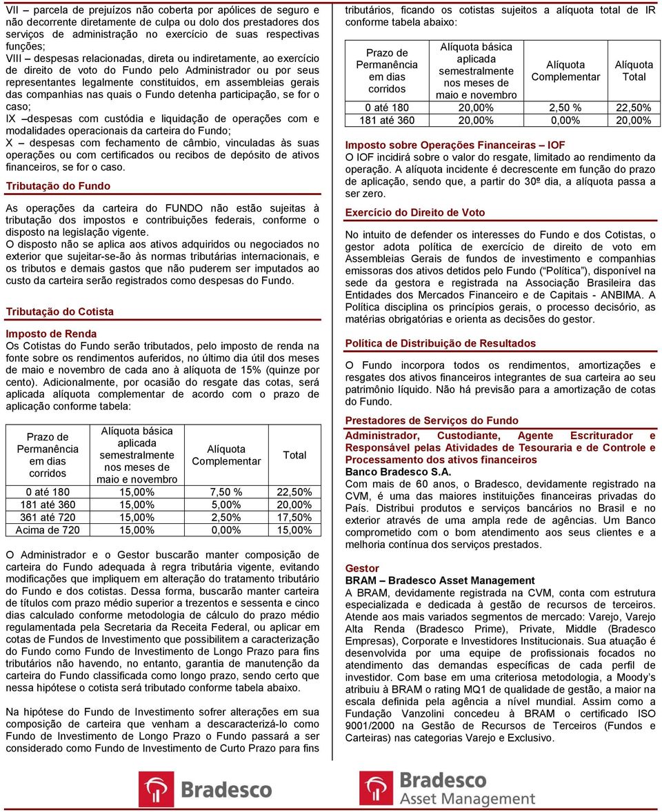 nas quais o Fundo detenha participação, se for o caso; IX despesas com custódia e liquidação de operações com e modalidades operacionais da carteira do Fundo; X despesas com fechamento de câmbio,