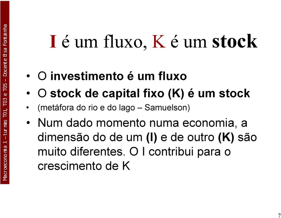 Num dado momento numa economia, a dimensão do de um (I) e de