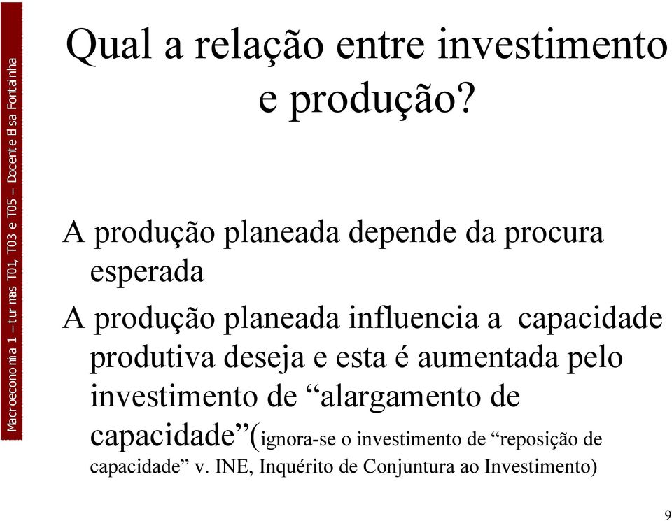 capacidade produtiva deseja e esta é aumentada pelo investimento de alargamento