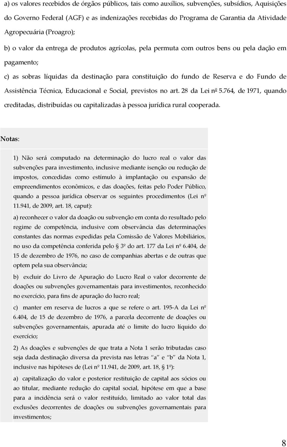 e do Fundo de Assistência Técnica, Educacional e Social, previstos no art. 28 da Lei nº 5.764, de 1971, quando creditadas, distribuídas ou capitalizadas à pessoa jurídica rural cooperada.