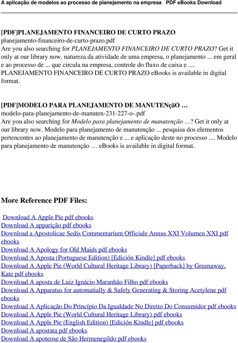 .. PLANEJAMENTO FINANCEIRO DE CURTO PRAZO ebooks is available in digital [PDF]MODELO PARA PLANEJAMENTO DE MANUTENçãO modelo-para-planejamento-de-manuten-231-227-o-.