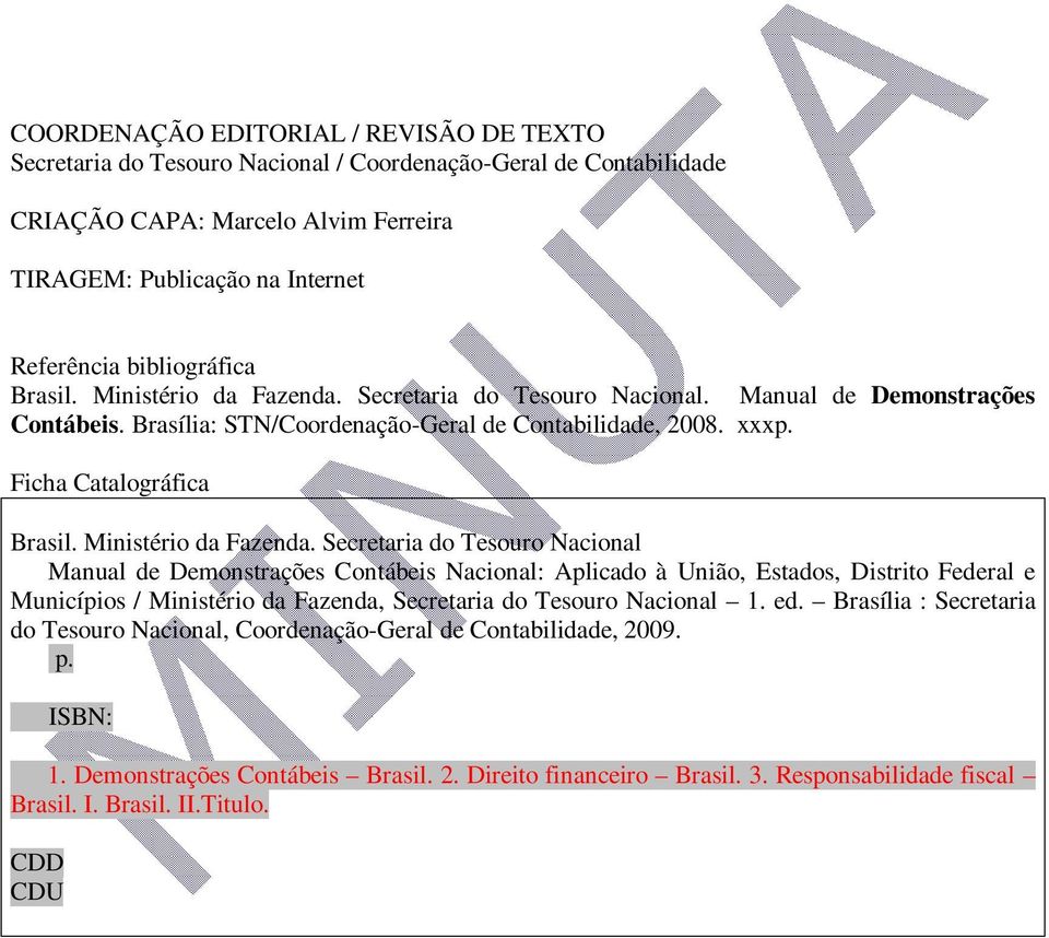 Ficha Catalográfica Brasil. Ministério da Fazenda.