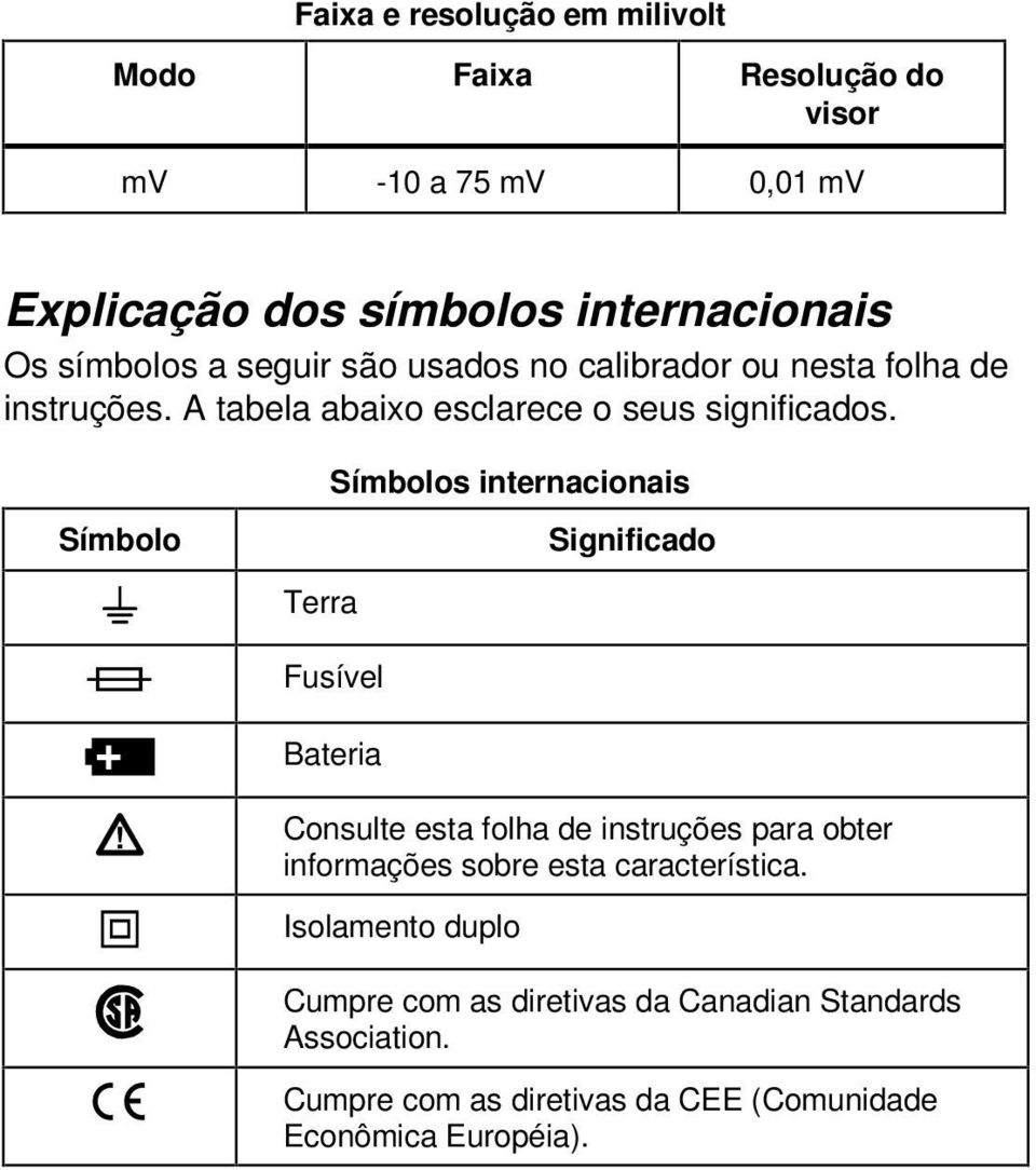Símbolos internacionais Símbolo J I M W T P Terra Fusível Bateria Significado Consulte esta folha de instruções para obter informações