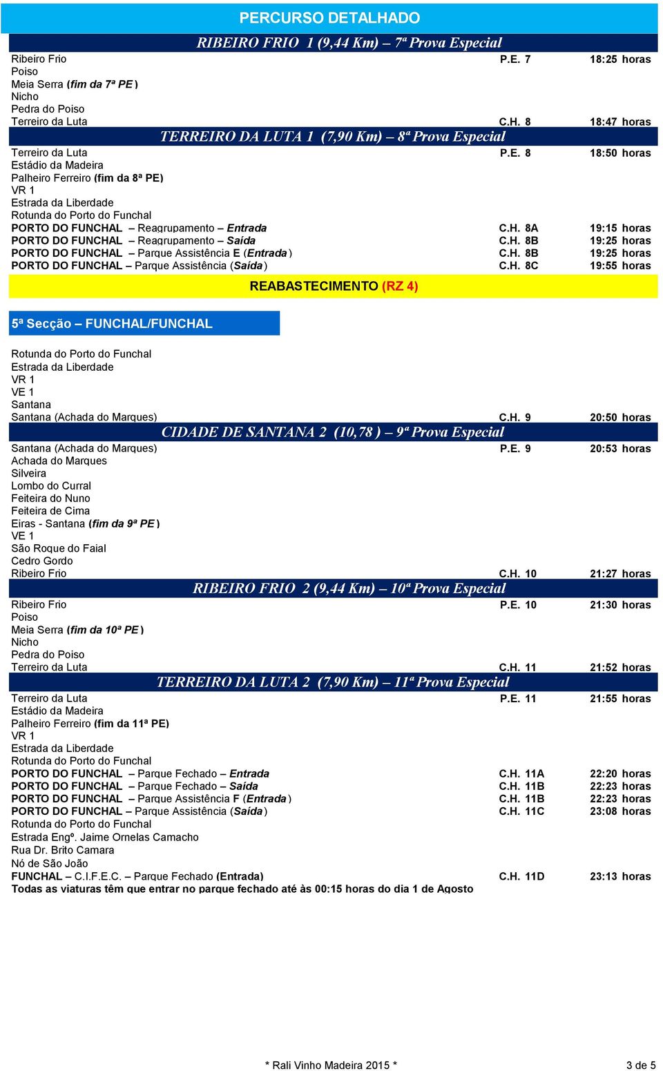 L Reagrupamento Entrada C.H. 8A 19:15 horas PORTO DO FUNCHAL Reagrupamento Saída C.H. 8B 19:25 horas PORTO DO FUNCHAL Parque Assistência E (Entrada ) C.H. 8B 19:25 horas PORTO DO FUNCHAL Parque Assistência (Saída ) C.