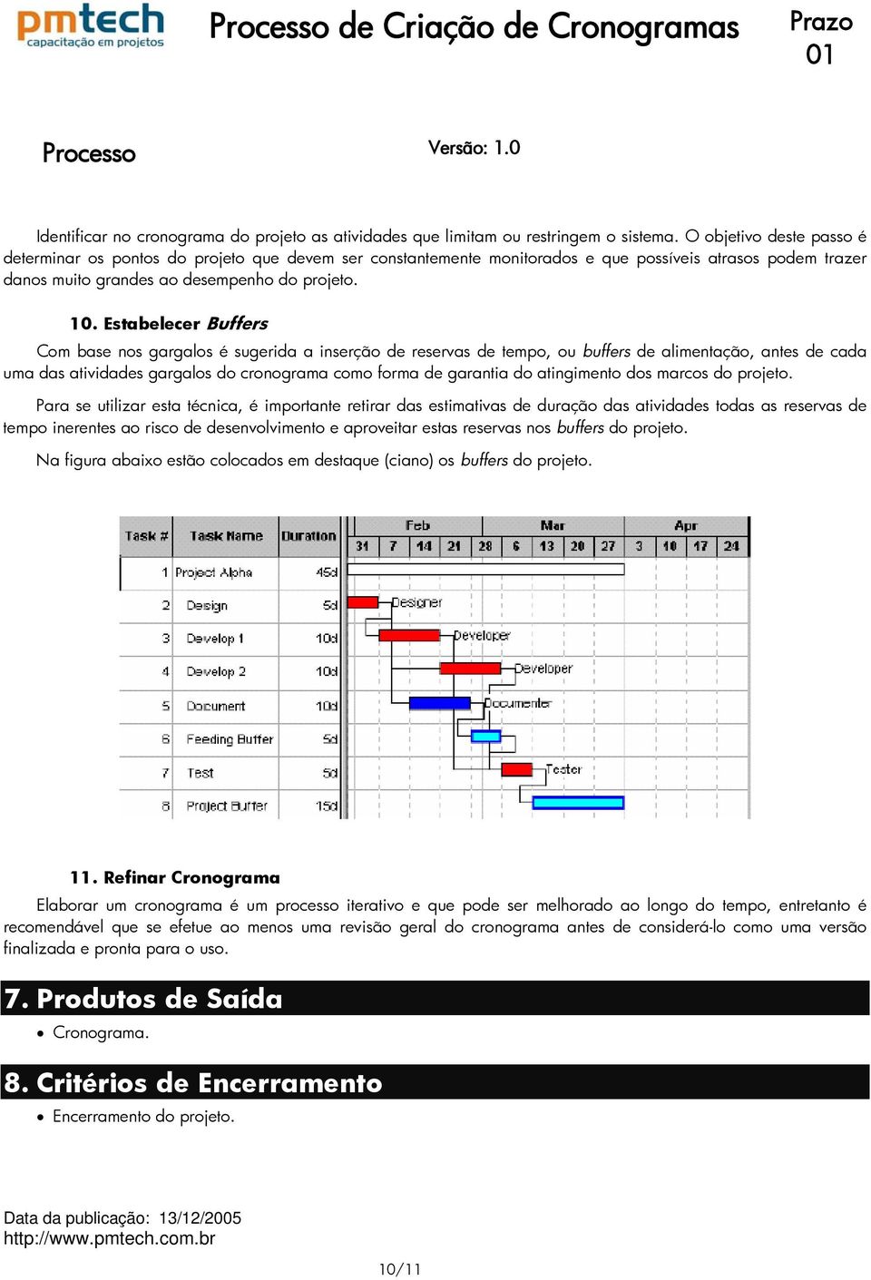 Estabelecer Buffers Com base nos gargalos é sugerida a inserção de reservas de tempo, ou buffers de alimentação, antes de cada uma das atividades gargalos do cronograma como forma de garantia do