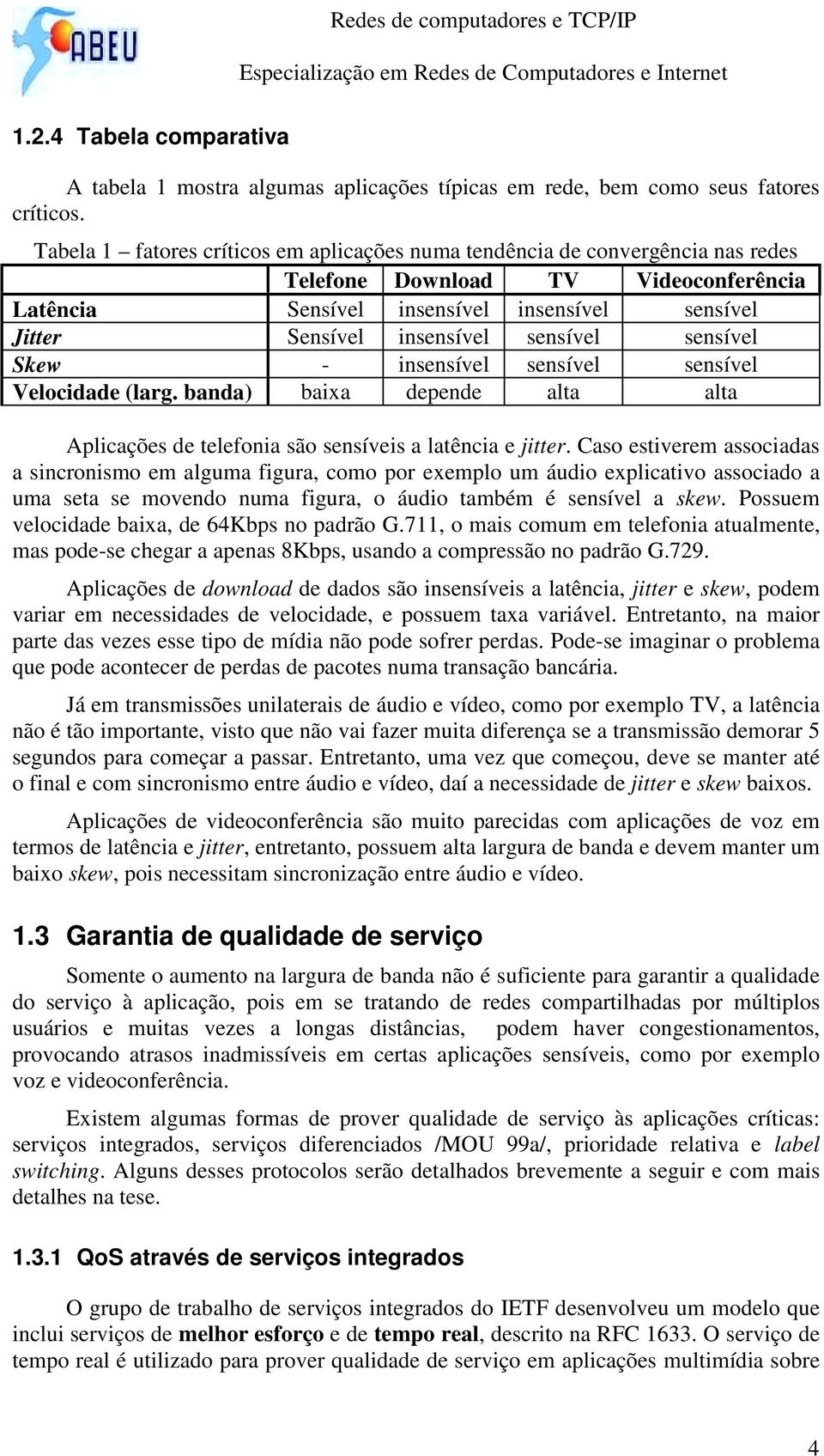 sensível sensível Skew - insensível sensível sensível Velocidade (larg. banda) baixa depende alta alta Aplicações de telefonia são sensíveis a latência e jitter.