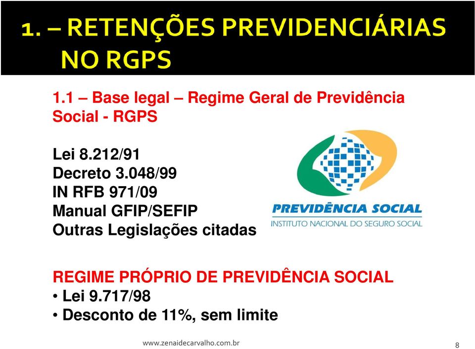 048/99 IN RFB 971/09 Manual GFIP/SEFIP Outras Legislações