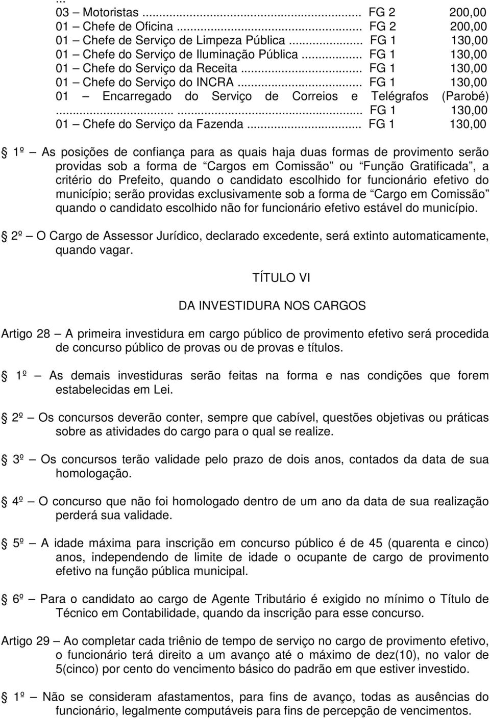 ..... FG 1 130,00 01 Chefe do Serviço da Fazenda.