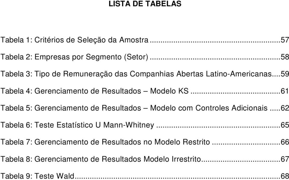 ..59 Tabela 4: Gerenciameno de Resulados Modelo KS...61 Tabela 5: Gerenciameno de Resulados Modelo com Conroles Adicionais.