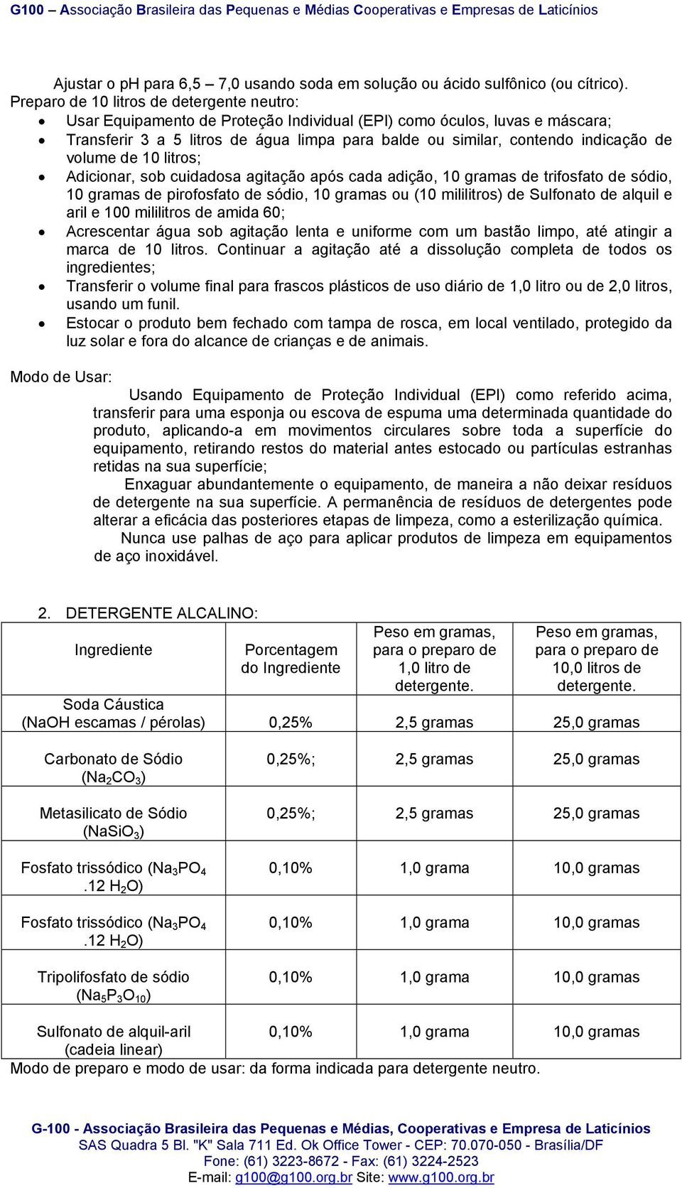 de volume de 10 litros; Adicionar, sob cuidadosa agitação após cada adição, 10 gramas de trifosfato de sódio, 10 gramas de pirofosfato de sódio, 10 gramas ou (10 mililitros) de Sulfonato de alquil e