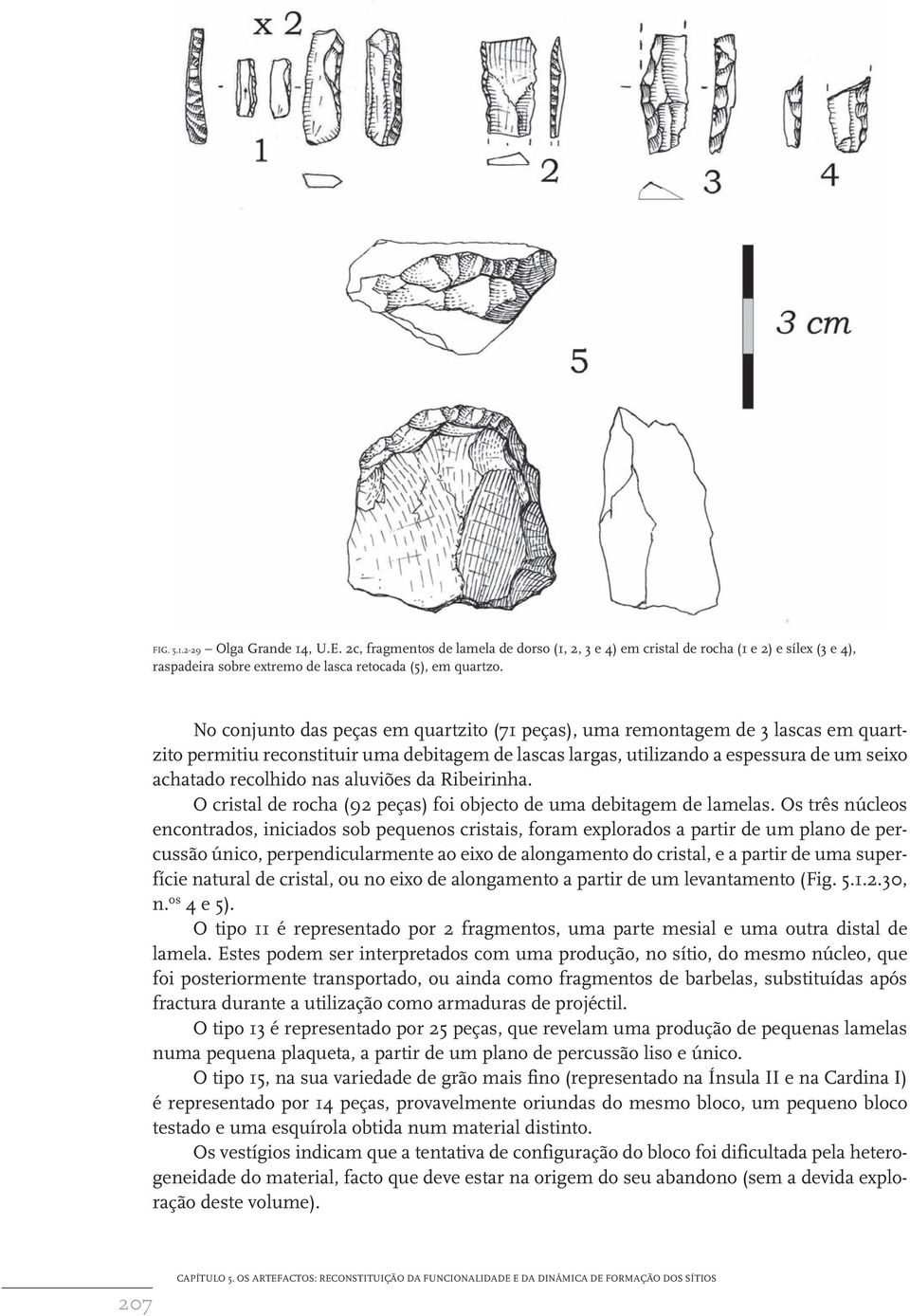 aluviões da Ribeirinha. O cristal de rocha (92 peças) foi objecto de uma debitagem de lamelas.