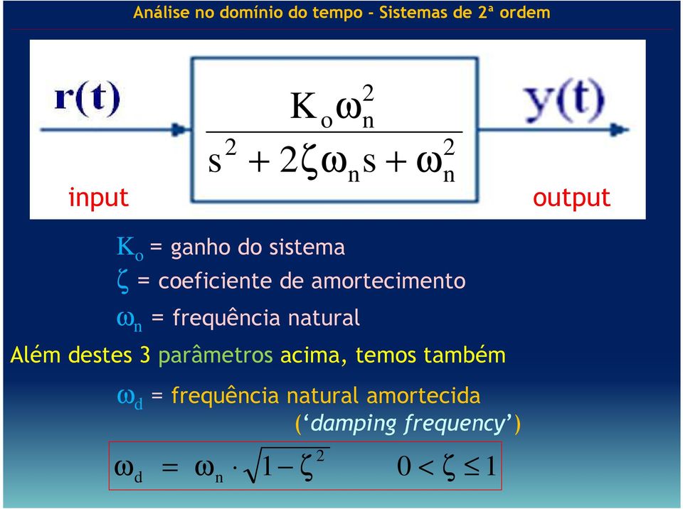 frequêcia atural Além destes 3 parâmetros acima, temos também ω