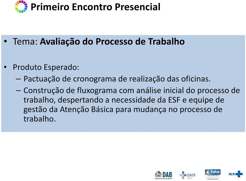 Construção de fluxograma com análise inicial do processo de trabalho,