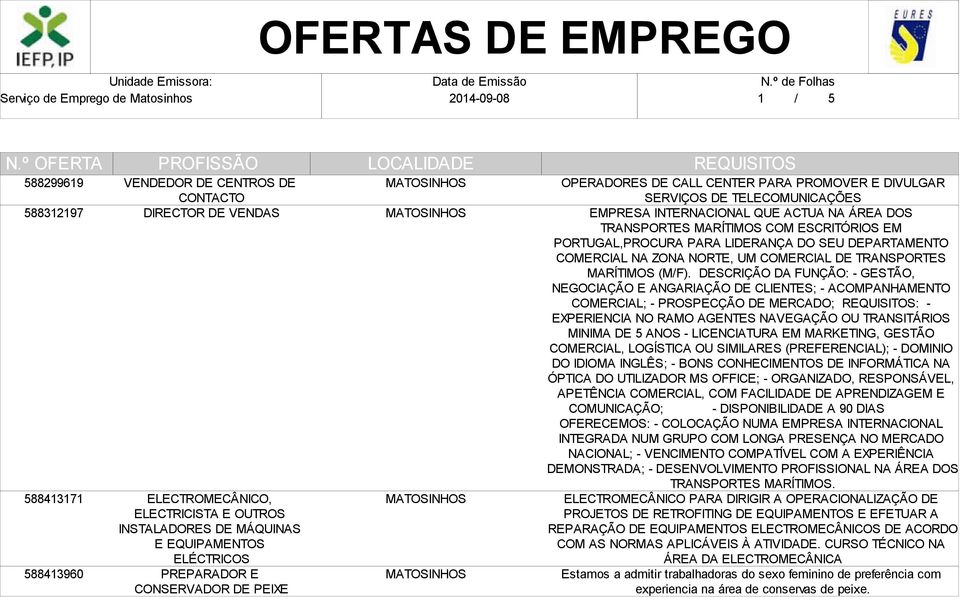 PORTUGAL,PROCURA PARA LIDERANÇA DO SEU DEPARTAMENTO COMERCIAL NA ZONA NORTE, UM COMERCIAL DE TRANSPORTES MARÍTIMOS (M/F).
