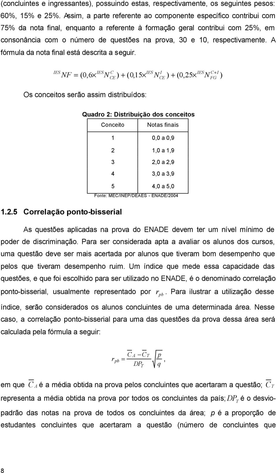 respectivamente. A fórmula da nota final está descrita a seguir.