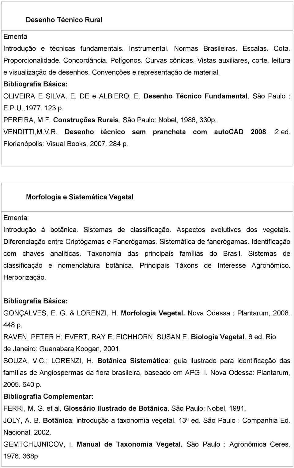 PEREIRA, M.F. Construções Rurais. São Paulo: Nobel, 1986, 330p. VENDITTI,M.V.R. Desenho técnico sem prancheta com autocad 2008. 2.ed. Florianópolis: Visual Books, 2007. 284 p.