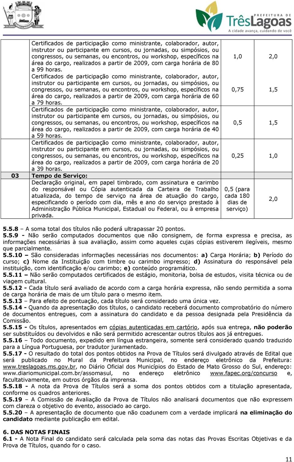 área do cargo, realizados a partir de 2009, com carga horária de 40 a 59 horas.  área do cargo, realizados a partir de 2009, com carga horária de 20 a 39 horas.